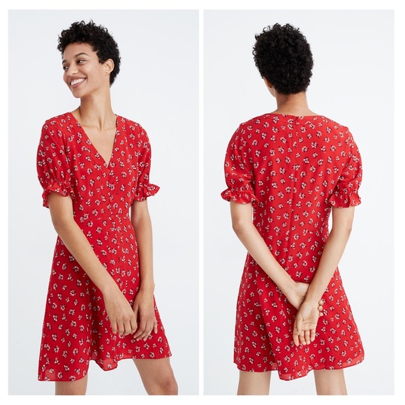 Madewell Dresses & Skirts - Madewell Red Silk Button-Front Dress 12 NWT